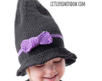 Little Witch Hat KNITTING PATTERN / Witch Hat Pattern / Knit Witch Hat / 1st Halloween Outfit / Baby Witch Hat / Baby Witch Costume