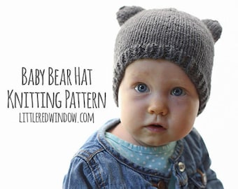 Baby Bear Hat KNITTING PATTERN with ears / Bear Hat Pattern /Baby Bear Knit Hat Pattern /Animal Hat with Ears/Easy Beanie Pattern