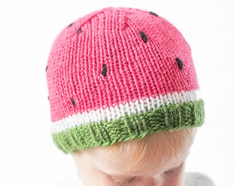 Watermelon Baby Hat KNITTING PATTERN / Watermelon Pattern / Summer Knit Hat / Baby Watermelon Hat / Baby Fruit Hat / Knitted Fruit Hat