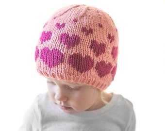 Valentine Floating Hearts Hat KNITTING PATTERN / Heart Hat Pattern / Valentine Hat / Baby Valentine Hat / Baby Heart Hat/knit hearts pattern