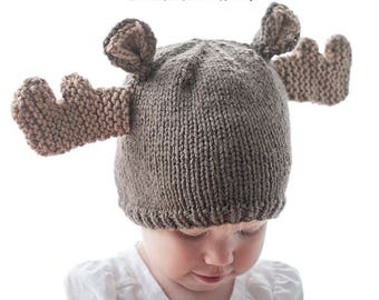 Moose Hat KNITTING PATTERN / Woodland Baby Hat / Winter Animal Hat / Moose Pattern / Woodland Baby Shower / Moose Head / Antler Hat