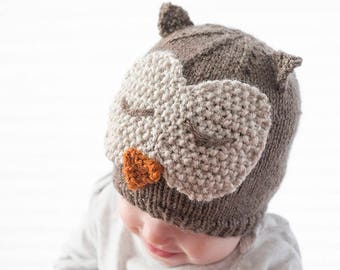 Owl Hat KNITTING PATTERN / Owl Hat Pattern / Knit Owl Hat Pattern / Knit Owl Hat / Sleepy Owl Hat / Owl Hat Baby / Baby Owl Beanie / Owl Hat