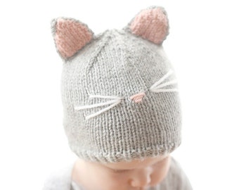 Baby Cat Hat KNITTING PATTERN  //  Cat Ear Hat Pattern   //   Baby Knit Hat Pattern with Cat Ears