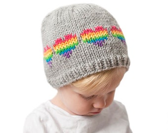 Baby Rainbow Heart Hat KNITTING PATTERN / Heart Hat Pattern / Valentine Hat / Baby Heart Hat/ Rainbow Heart / Gay Pride Hat / Rainbow Baby