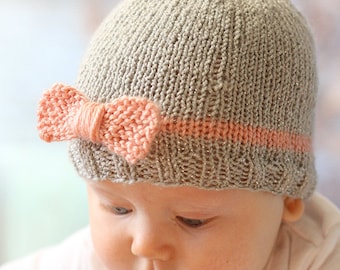 Baby Bow Hat KNITTING PATTERN  //  Knitting Pattern for Newborn Girl Hat with Bow  //  Baby Girl Bow Hat Pattern