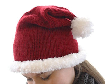 Adult Santa Hat KNITTING PATTERN - Christmas knit hat Santa Claus pattern for grown-ups, sizes Adult Small/Medium and Adult Large