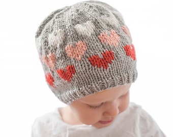 Ombre Baby Heart Hat KNITTING PATTERN / Heart Hat Pattern / Valentine Baby Hat / Baby Heart Hat/ Knitted Heart  / Baby Hat with Hearts