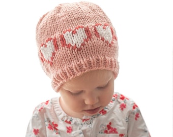 Two Color Heart Hat KNITTING PATTERN / Baby Heart Hat / Baby Hat with Hearts / Heart Hat Pattern / Valentine Baby Hat / First Valentines