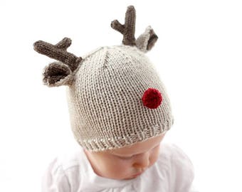 Reindeer Baby Hat KNITTING PATTERN for babies & toddlers / Christmas Hat Baby / Baby Reindeer Hat / Christmas Knit Hat /My First Christmas