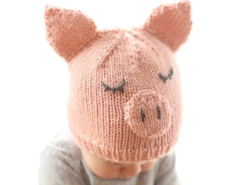 Baby Pig Hat KNITTING PATTERN / Pig Knitting Pattern / Kids Animal Hat Knitting Pattern  / Knit Pig Hat / Pig Baby Hat / Pig Hat Pattern