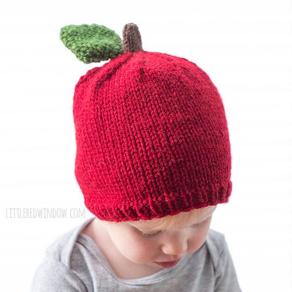Apple Hat KNITTING PATTERN / Baby Apple Hat / Apple Picking Hat / Newborn Photo Prop / Fall Hat / Knit Hat for Toddler / Fall Apple Hat