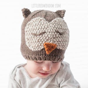 Owl Hat KNITTING PATTERN / Owl Hat Pattern / Knit Owl Hat Pattern / Knit Owl Hat / Sleepy Owl Hat / Owl Hat Baby / Baby Owl Beanie / Owl Hat image 2