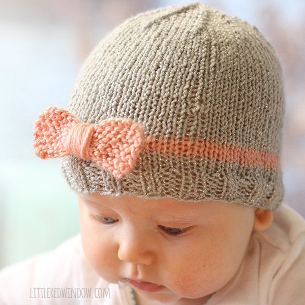 Baby Bow Hat KNITTING PATTERN  //  Knitting Pattern for Newborn Girl Hat with Bow  //  Baby Girl Bow Hat Pattern