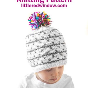 Kaleidoscope Baby Hat KNITTING PATTERN / Multicolored pom pom pattern / fair isle baby hat knitting pattern