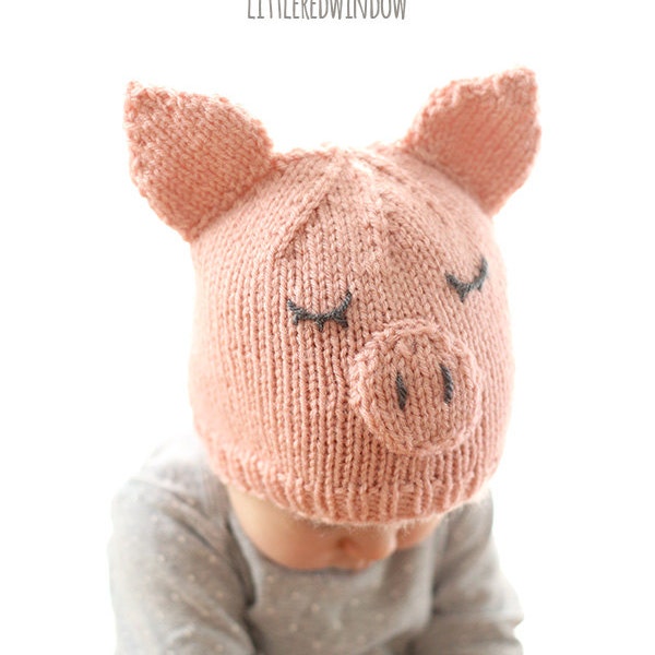 Baby Pig Hat KNITTING PATTERN / Pig Knitting Pattern / Kids Animal Hat Knitting Pattern  / Knit Pig Hat / Pig Baby Hat / Pig Hat Pattern