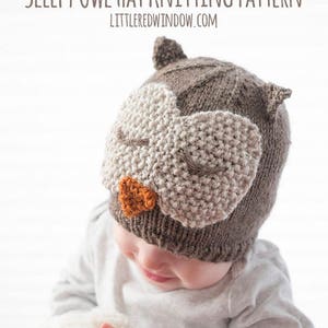 Owl Hat KNITTING PATTERN / Owl Hat Pattern / Knit Owl Hat Pattern / Knit Owl Hat / Sleepy Owl Hat / Owl Hat Baby / Baby Owl Beanie / Owl Hat image 1