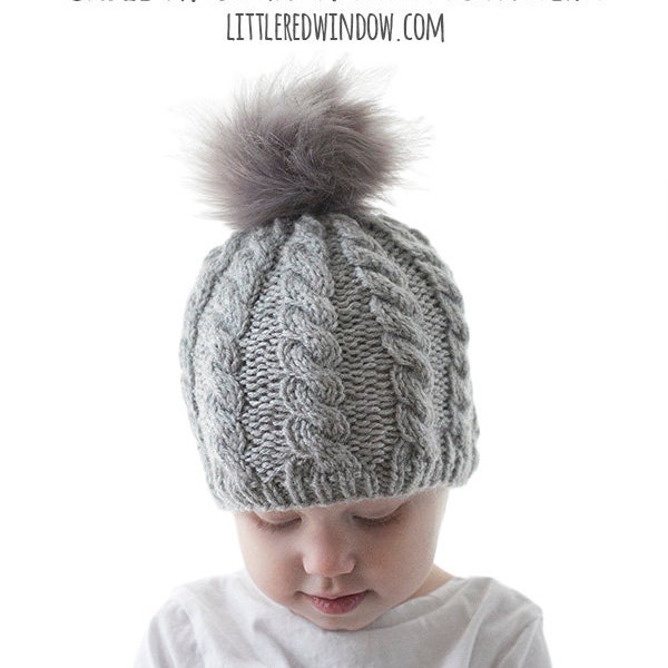 Twist Cable Hat KNITTING PATTERN / Cabled Hat Knitting Pattern /Twisted Cable Pattern / Cabled Baby Hat / Faux Fur Pom Pom Hat Pattern/