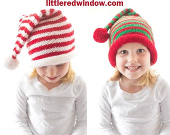 Christmas Striped Stocking Cap KNITTING PATTERN / Stocking Cap Pattern / Santa Hat Knitting Pattern / Striped Hat Knitting Pattern