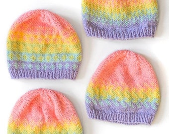 Rainbow Fades Hats KNITTING PATTERN /  Rainbow Baby Bonnet Knitting Pattern  / Knit Rainbow Pattern / Rainbow Baby Hat Knitting Pattern