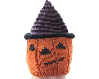 Witchy Pumpkin Hat KNITTING PATTERN / Jack O Lantern Hat Knitting Pattern / Witch Hat Knitting Pattern