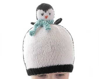 Pom Pom Penguin Hat KNITTING PATTERN / Penguin Knitting Pattern / Knit Penguin Hat Pattern