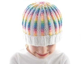 Rainbow Rib Hat KNITTING PATTERN / Rainbow Pattern / Rainbow Hat Knitting Pattern / Ribbed Hat Knitting Pattern