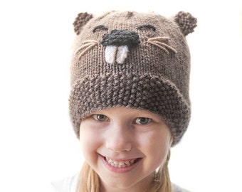 Busy Beaver Hat KNITTING PATTERN / Beaver Knitting Pattern / Animal Hat Knitting Pattern / Woodland Animal Knitting Pattern