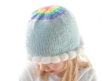Cloud Brim Hat KNITTING PATTERN / Knit Rainbow Hat Knitting Pattern / Rolled Brim Hat Knitting Pattern