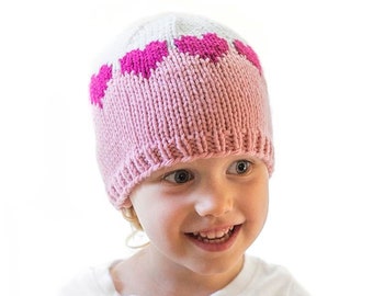 Colorblock Hat KNITTING PATTERN / Knit Heart Hat Pattern / Valentine Baby Hat Knitting Pattern / Colorblocked Knit Pattern