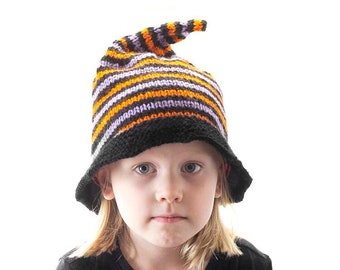 Striped Witch Hat KNITTING PATTERN / Halloween Witch Hat Pattern / Striped Halloween Hat Knitting Pattern