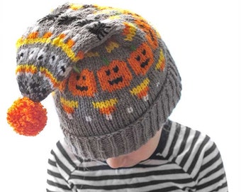 Halloween Stocking Cap KNITTING PATTERN / Halloween Hat Pattern / Pumpkin Knitting Pattern / Candy corn knitting pattern