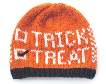 Trick or Treat Hat KNITTING PATTERN / Halloween Baby Hat Knitting Pattern / Funny Halloween Hat Pattern / Baby Costume Ideas