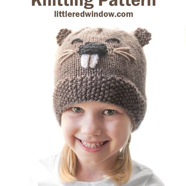 Busy Beaver Hat KNITTING PATTERN / Beaver Knitting Pattern / Animal Hat Knitting Pattern / Woodland Animal Knitting Pattern