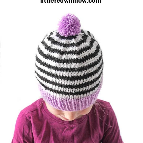 Fun Stripe Hat KNITTING PATTERN /Striped Hat Pattern / Easy Beanie Pattern / Beginner Knitting / Baby Hat Knitting Pattern / Easy Baby Hat