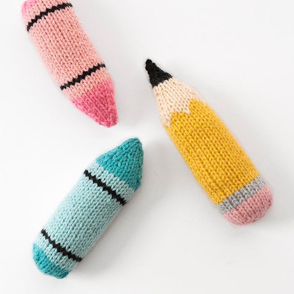 Pencil and Crayon KNITTING PATTERN / Crayon Pattern / Pencil Pattern  / Teacher Gift Idea / Knit Stuffy / Back to School Pattern