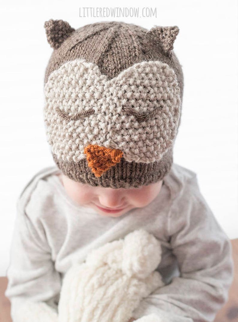 Owl Hat KNITTING PATTERN / Owl Hat Pattern / Knit Owl Hat Pattern / Knit Owl Hat / Sleepy Owl Hat / Owl Hat Baby / Baby Owl Beanie / Owl Hat image 3