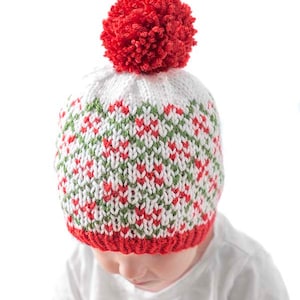 Christmas Plaid Hat KNITTING PATTERNS Save 33% / Plaid Hat Pattern/Christmas Hat Baby/Knit Hat Pattern/My First Christmas/Knit Christmas Hat image 2