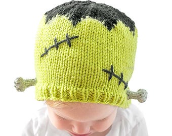 Frankenstein Hat KNITTING PATTERN / Monster Hat Pattern / Frankenstein costume / Funny Halloween Hat / 1st Halloween Outfit / Frankenstein