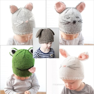 SAVE 20% Animal Hat 5 Knitting Pattern BUNDLE/Animal Hats/Animal Hats with Ears/Newborn Animal Hats/Knit Animal Hat/Animal Beanie Hat