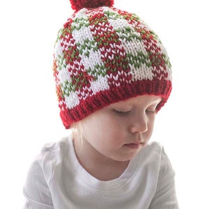 Christmas Plaid Hat KNITTING PATTERNS Save 33% / Plaid Hat Pattern/Christmas Hat Baby/Knit Hat Pattern/My First Christmas/Knit Christmas Hat image 8