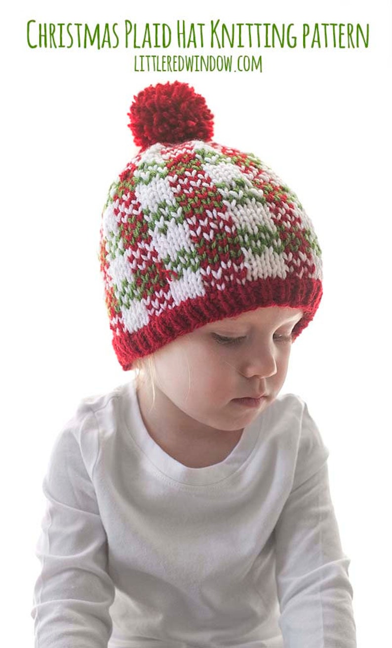 Christmas Plaid Hat KNITTING PATTERNS Save 33% / Plaid Hat Pattern/Christmas Hat Baby/Knit Hat Pattern/My First Christmas/Knit Christmas Hat image 8