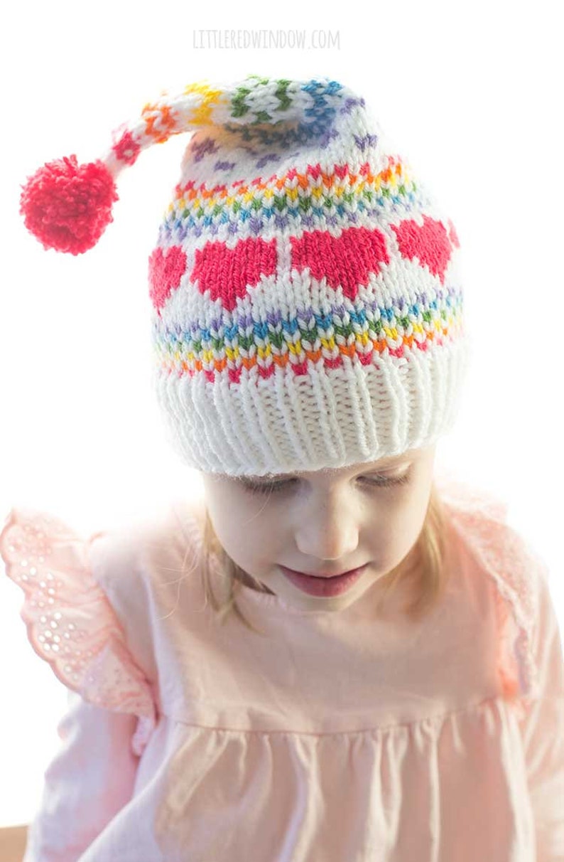 Rainbow Love Stocking Cap KNITTING PATTERN / Heart Knitting Pattern / Fair Isle Knitting Pattern / Rainbow Knitting Pattern image 7