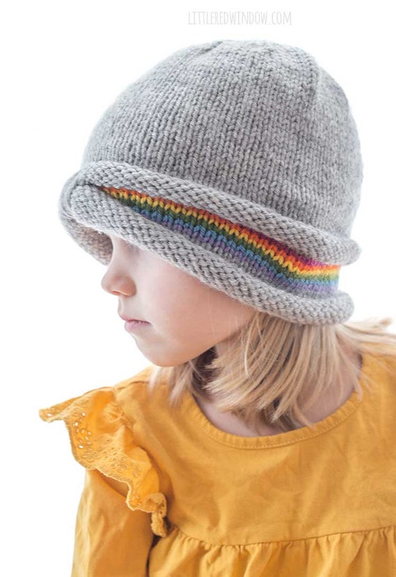 Geraffte Regenbogen Rainbow Peekaboo Pattern Rainbow / / Knit Hat Mütze Easy Pattern STRICKMUSTER Knitting