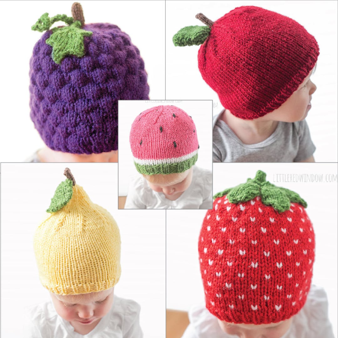 SAVE 20 Fruit Salad Hats 5 Knitting Pattern BUNDLE / Knitted Fruit Hat / Fruit Baby Shower