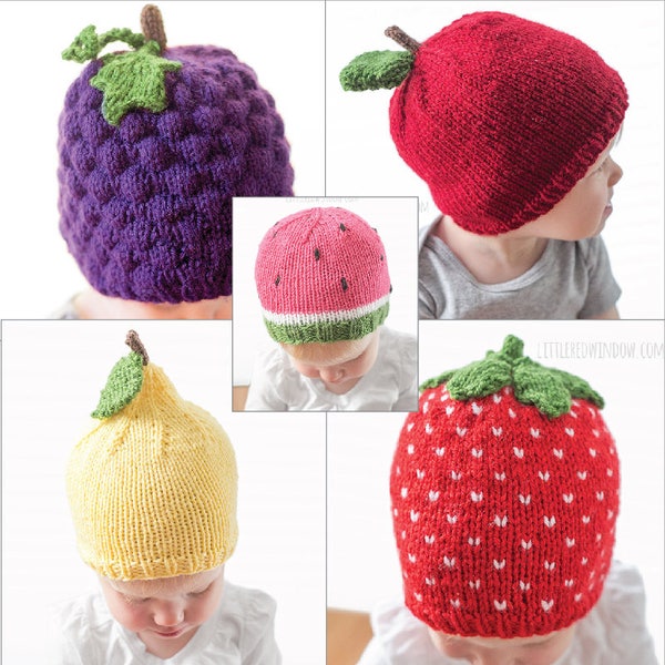 SAVE 20%! Fruit Salad Hats 5 Knitting Pattern BUNDLE / Knitted Fruit Hat / Fruit Baby Shower / Foodie Gift / Fruit Nursery / Hospital Hats