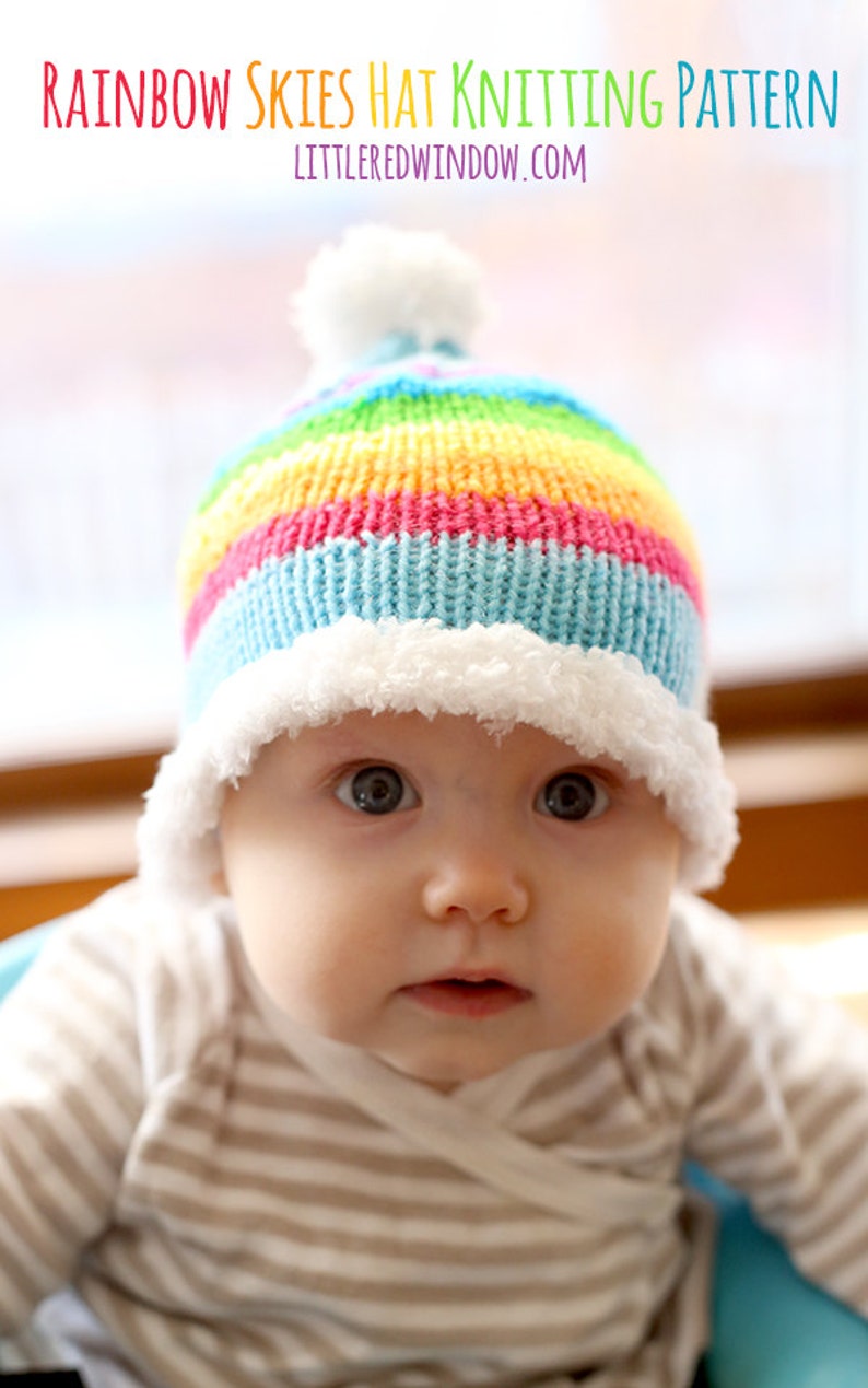 Rainbow Skies Baby Hat KNITTING PATTERN knit baby hat pattern for babies, infants sizes 0-3 months, 6 months, 12 months, 2T image 2