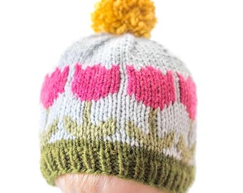 Tulip Hat KNITTING PATTERN / Flower Hat Pattern / Knit Flower Pattern / New Baby Flower Hat / Knit Beanie Pattern /Baby Flower Hat/Tulip Hat