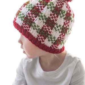 Christmas Plaid Hat KNITTING PATTERNS Save 33% / Plaid Hat Pattern/Christmas Hat Baby/Knit Hat Pattern/My First Christmas/Knit Christmas Hat image 9