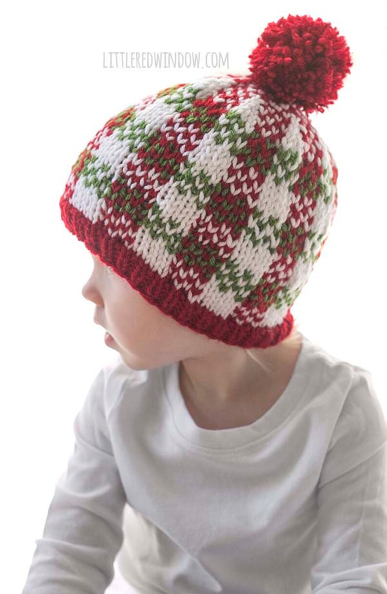 Christmas Plaid Hat KNITTING PATTERNS Save 33% / Plaid Hat Pattern/Christmas Hat Baby/Knit Hat Pattern/My First Christmas/Knit Christmas Hat image 9