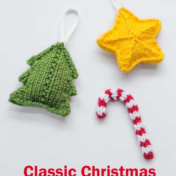 Classic Knit Ornament Set KNITTING PATTERN / Knit Tree Pattern / Knit Star Pattern / Knit Candy Cane Pattern / Ornament Knitting Pattern